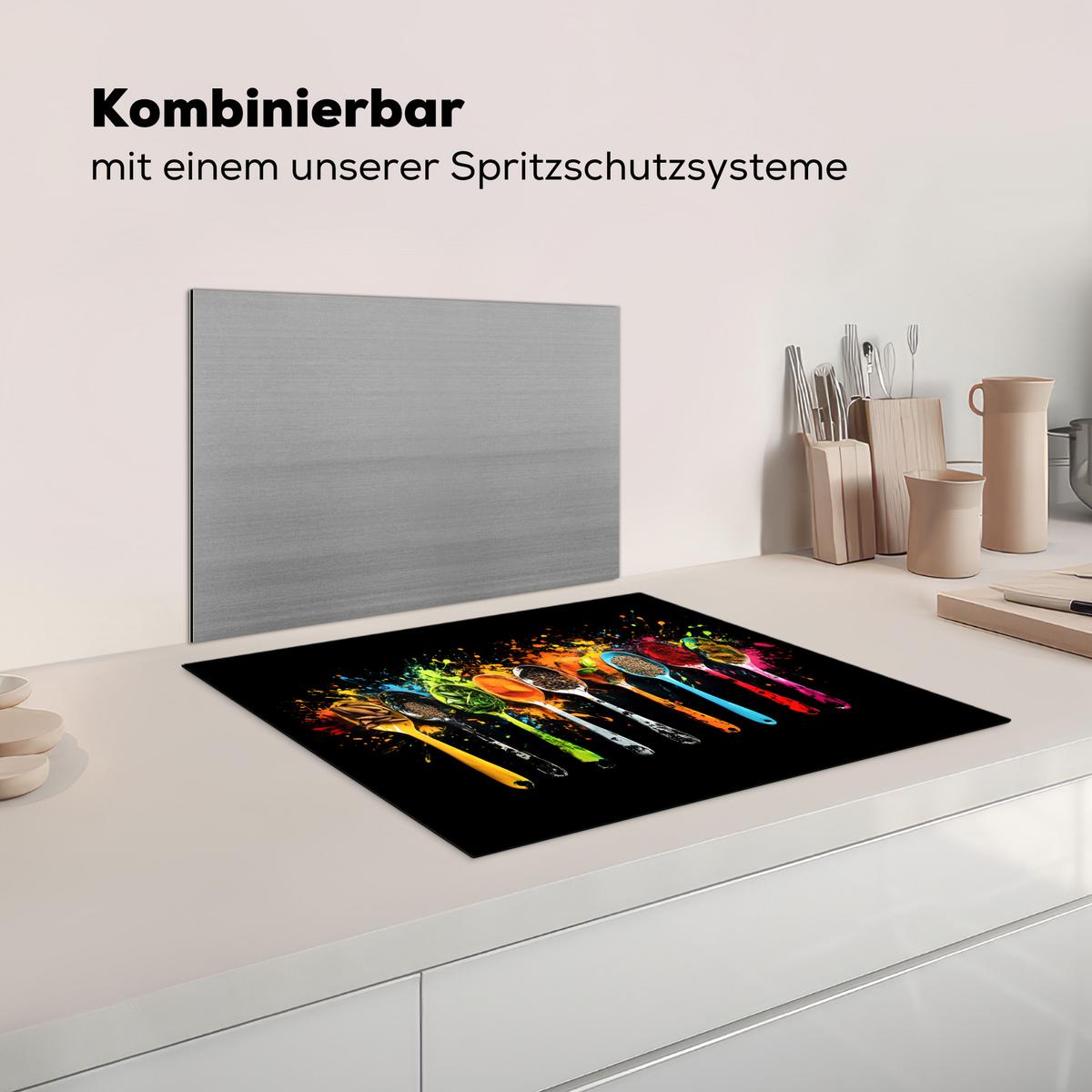 HERDABDECKPLATTE Löffel - Gewürze - Modern - Graffiti - Farbe - Farbenfroh Herdabdeckung Induktionsfeld 65x52 cm - Multicolor, Kunststoff (65/52/0.2cm) - MuchoWow
