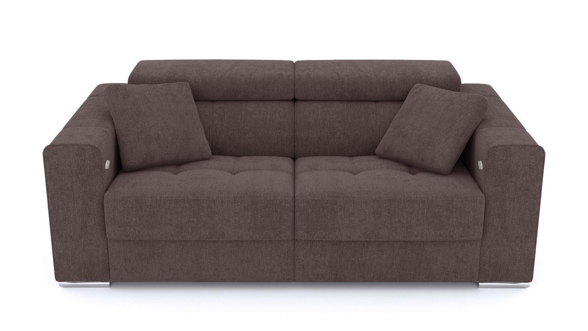 SOFA QUARTZ 3-Sitzer mit 2 Relaxfunktionen, dunkelbraun - Dunkelbraun/Silberfarben, Holzwerkstoff/Textil (204/80/102cm) - Wozimo