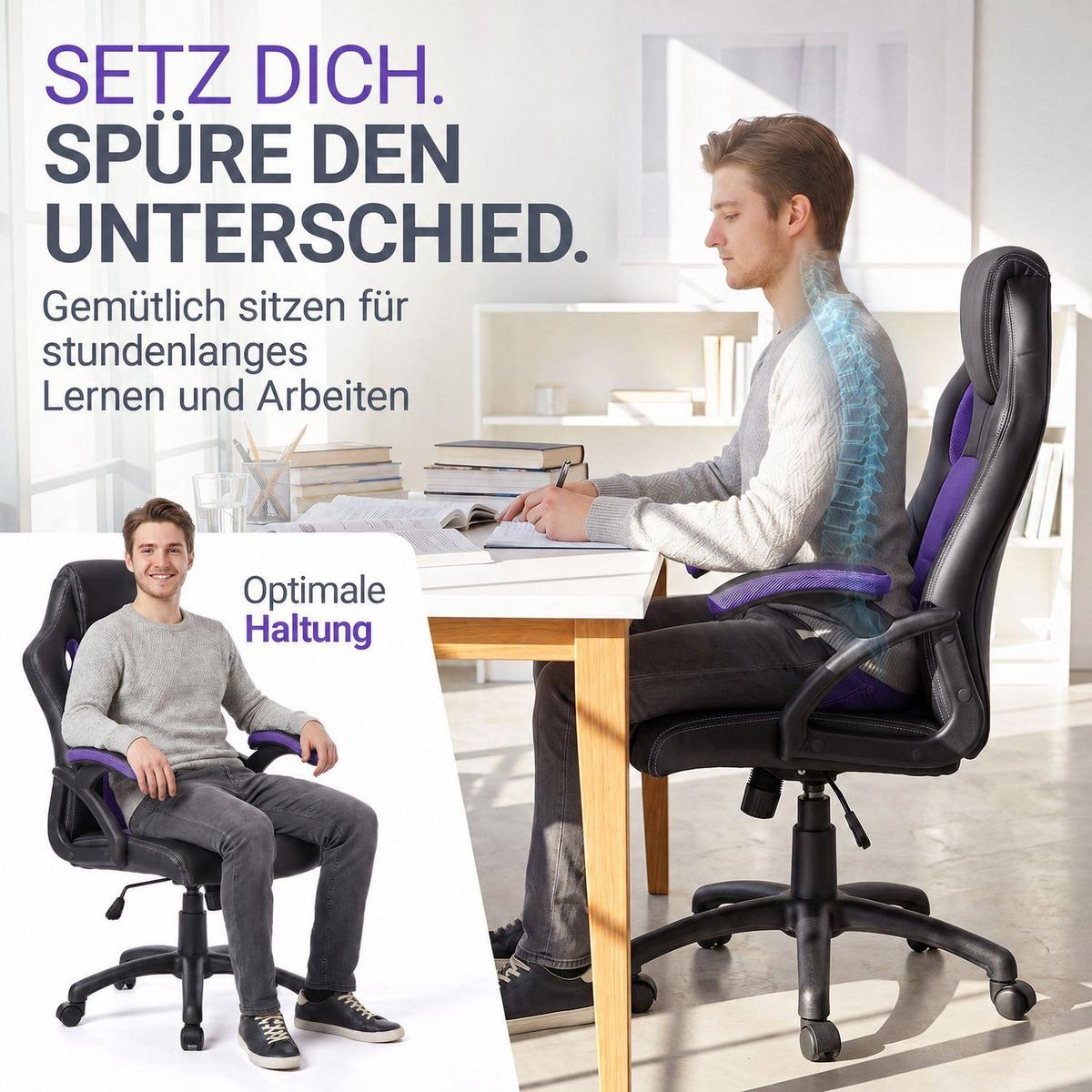 SCHREIBTISCHSTUHL Montreal Violett - Violett, Textil (47/111/52cm) - Juskys