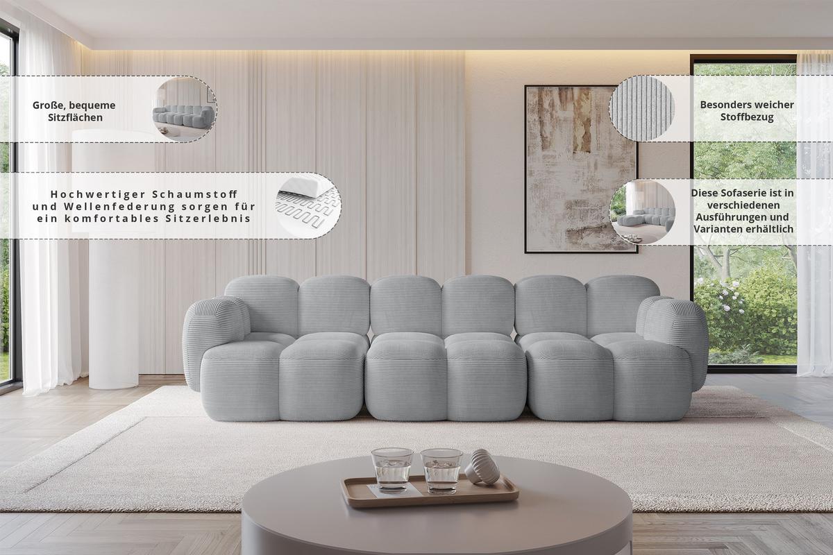 3-SITZER modulares Sofa Miko-S2 300x118x75 cm Creme Cord - Schwarz/Mokka, Holzwerkstoff/Kunststoff (300/75/118cm) - ALTDECOR
