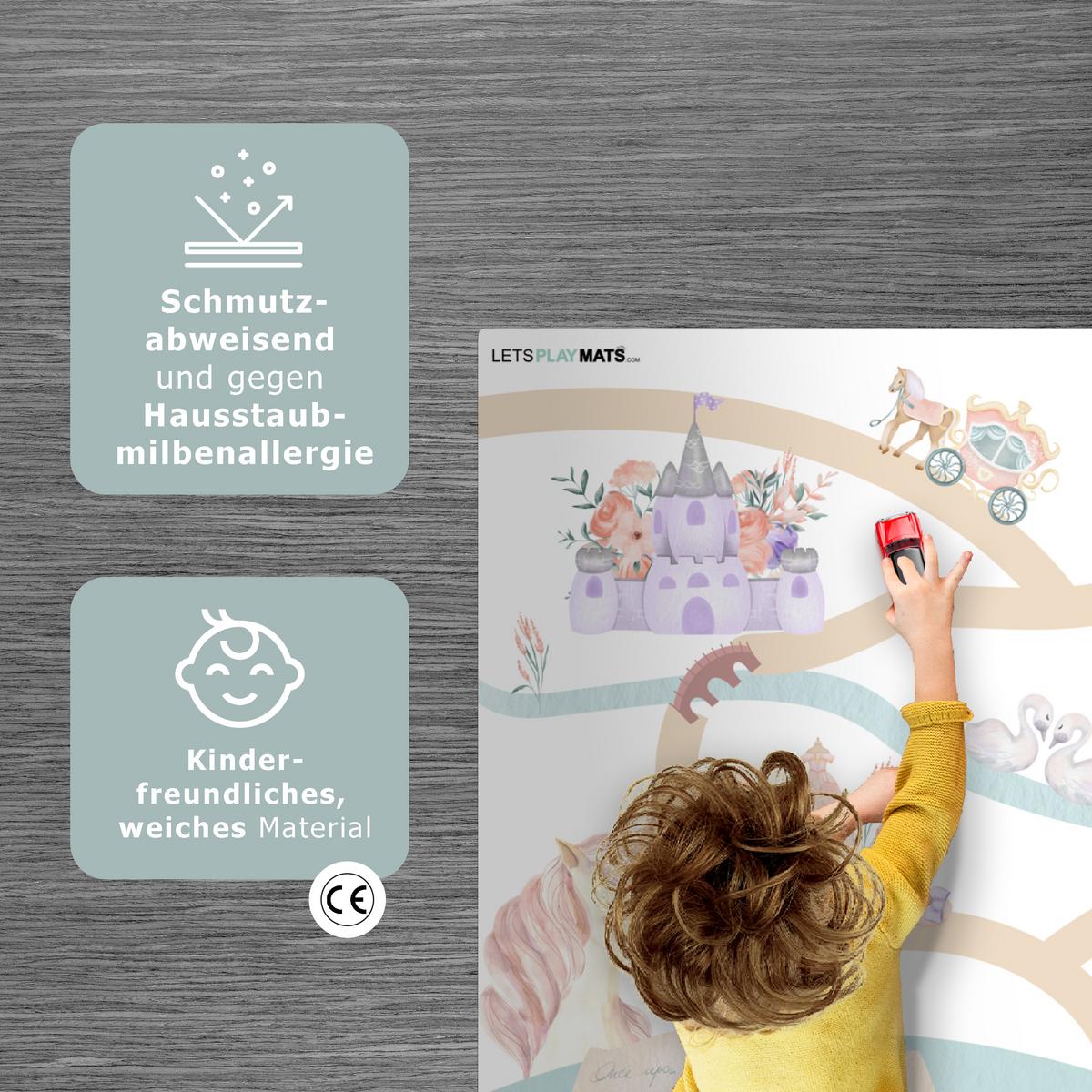 KINDERTEPPICH Prinzessin - Schloss - Blumen - Einhorn - Mädchen Spielmatte 105x70 cm - Weiß, Kunststoff (105/0.3cm) - OnlyWow