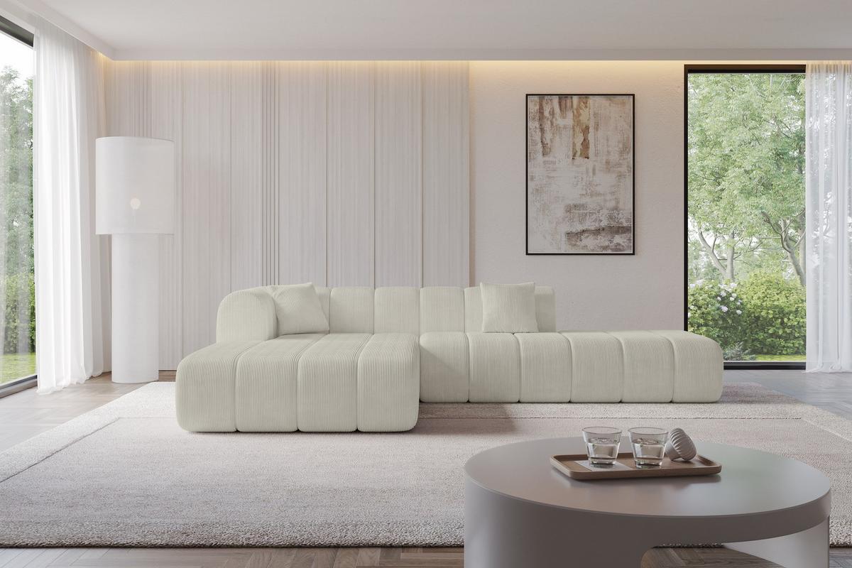 ECKSOFA Ottomane Links BILA-L 289x176x71 Creme Cord - Creme/Schwarz, Holzwerkstoff/Kunststoff (176/289cm) - ALTDECOR