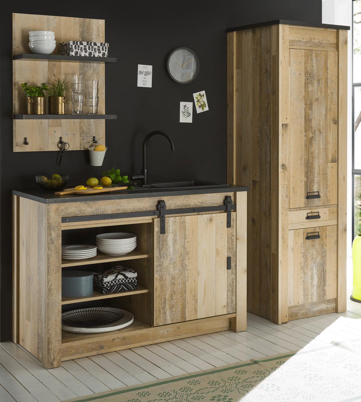 HOCHSCHRANK Used Wood hell, anthrazit 62 cm, Küchenschrank mit Soft-Close - Anthrazit/Schwarz, Holzwerkstoff/Metall (62/201/64cm) - Furn.Design