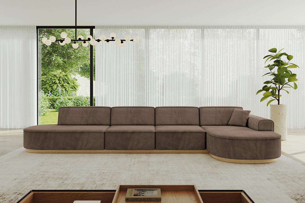 ECKSOFA Ottomane Rechts MARI-L3-v2 - 413x171x83 cm Braun Velours - Braun, Holzwerkstoff/Textil (171/413cm) - ALTDECOR
