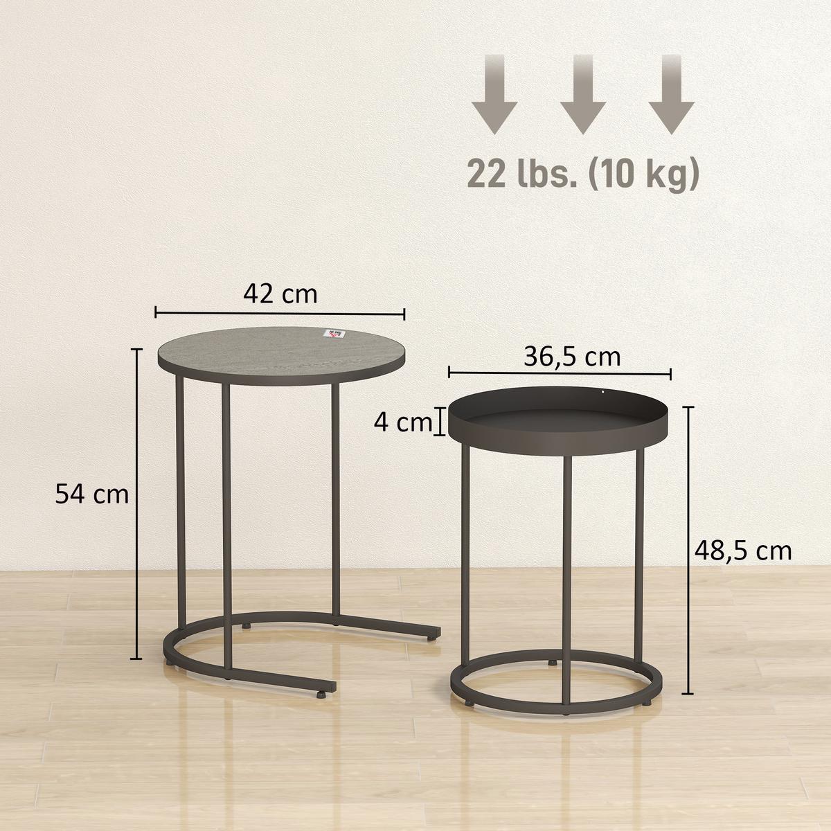 BEISTELLTISCH 2ER-SET Metall MDF Grau - Schwarz/Grau, Metall (42/42/54cm) - HOMCOM
