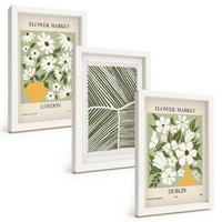 BILDER SET 3er Set - 20x30 cm Weißer Rahmen - Blumenmuster London Dublin - Weiß, Kunststoff (20/30cm) - TULUP