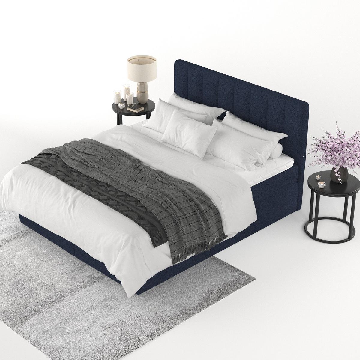 BOXBETT Lusso 200/200 cm Marineblau im Riva Stoff - Schwarz/Dunkelblau, Holz/Holzwerkstoff (200/200cm) - AltaBeds