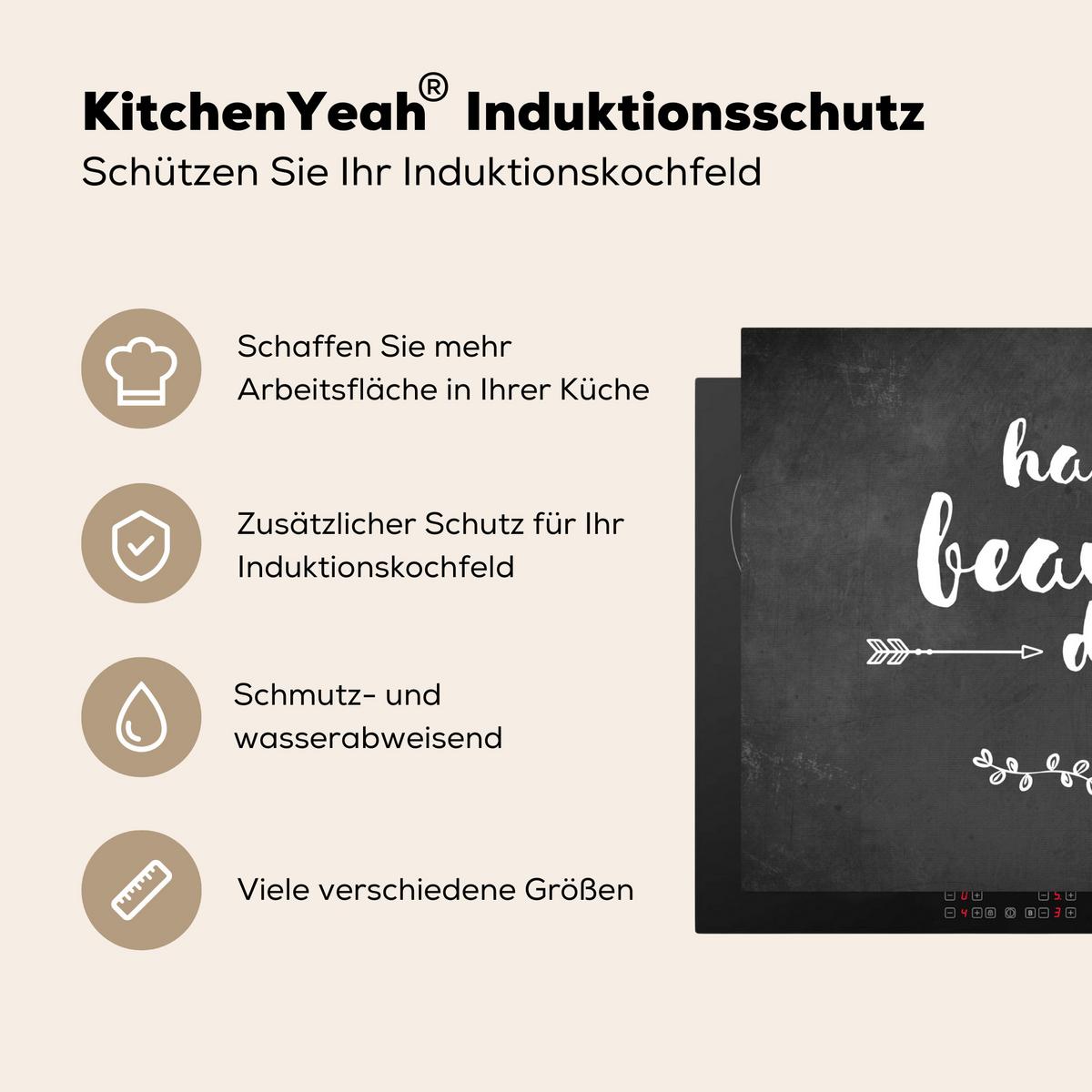 HERDABDECKPLATTE Zitat - Einen schönen Tag - Grau - Weiß Herdabdeckung Induktionsfeld 70x52 cm - Anthrazit, Kunststoff (70/52/0.2cm) - MuchoWow