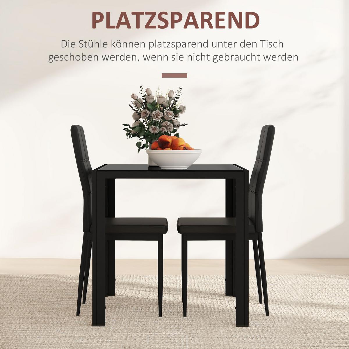 ESSGRUPPE 3er Set Gehärtetes Glas Metall Schwarz - Schwarz, Metall (75/75/75cm) - HOMCOM