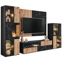 WOHNWAND Eiche, Marmor schwarz 300 cm, Anbauwand inklusive Ethanol Kamin - Eichefarben/Schwarz, Glas/Holzwerkstoff (300/182/45cm) - Inn.Furn