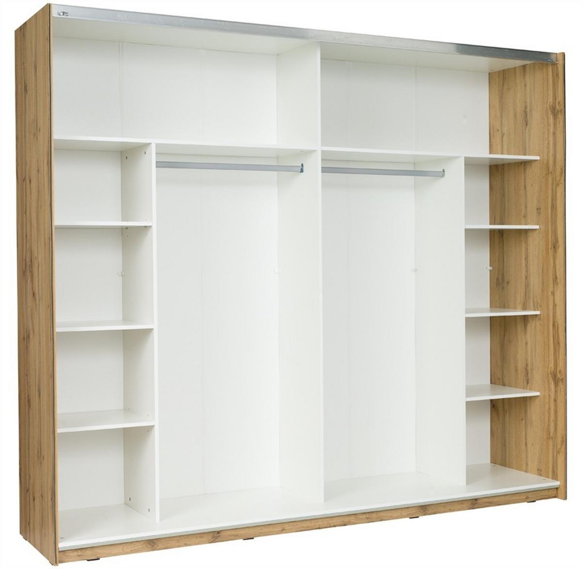 SCHWEBETÜRENSCHRANK OSVIN 250/218,1/66cm 2-türig mit Spiegel Eiche Wotan - Eiche Wotan/Weiß, Holzwerkstoff (250/218.1/66cm) - MASSENO