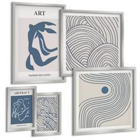 BILDER SET 5er Set - 50x50 cm & 20x30 cm & 40x60 cm Silberner Rahmen - Abstrakte blaue Linien - Silberfarben, Kunststoff (40/60cm) - TULUP