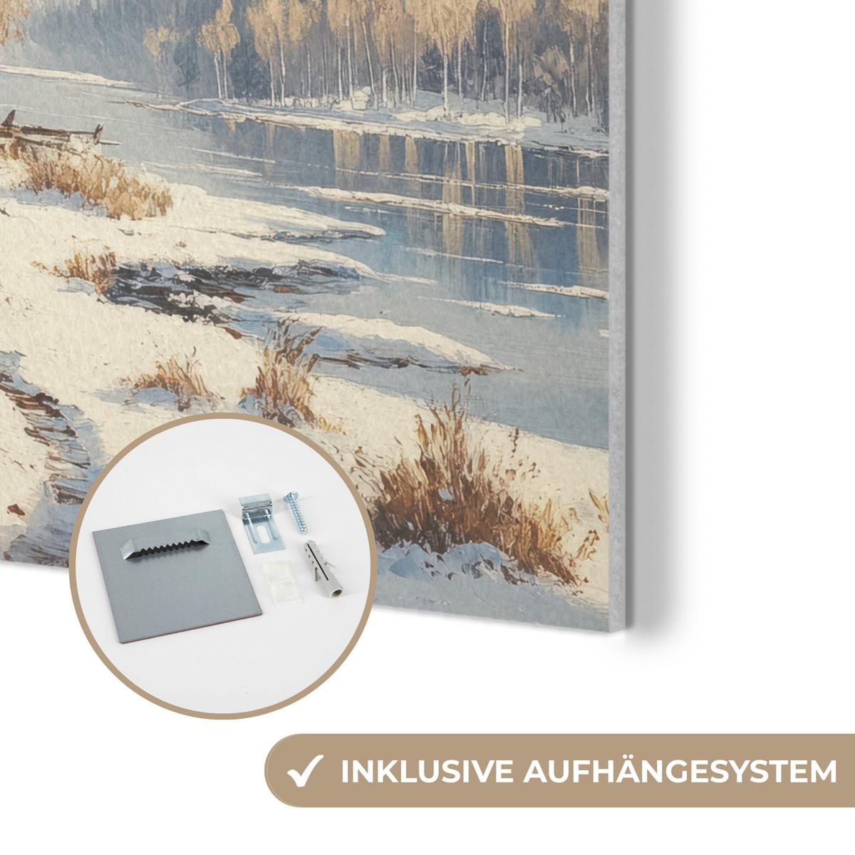 AKUSTIKBILD Winter - Schnee - Zuhause - Natur Wandbilder 60x60 cm - Hellbraun, Kunststoff (60/60/0.9cm) - MuchoWow