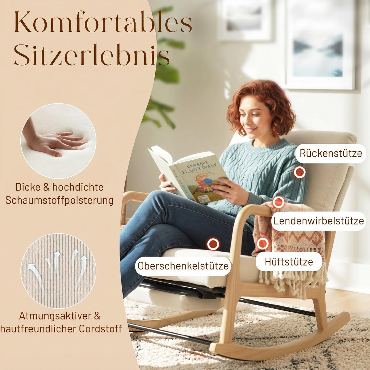 SCHAUKELSESSEL Polyester Cremeweiß - Creme/Naturfarben, Holz/Textil (70/97.5/89cm) - HOMCOM