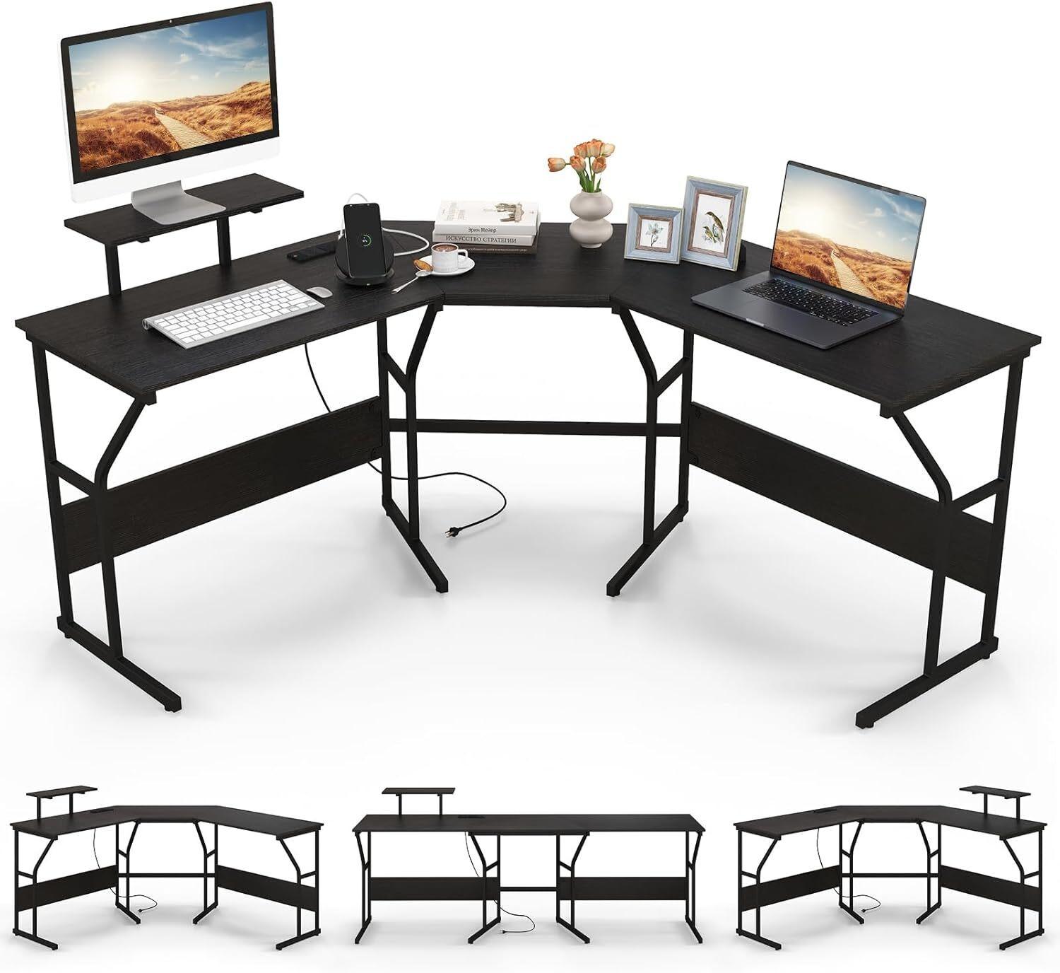 SCHREIBTISCH 91cm Schwarz - Schwarz, Holz (148/148/91cm) - COSTWAY
