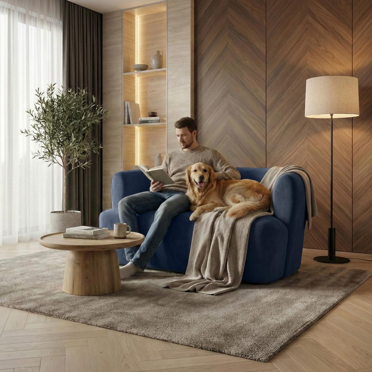 2-SITZER SOFA Nori dunkelblau velour - Schwarz/Dunkelblau, Kunststoff/Textil (150/68/72cm) - Beautysofa