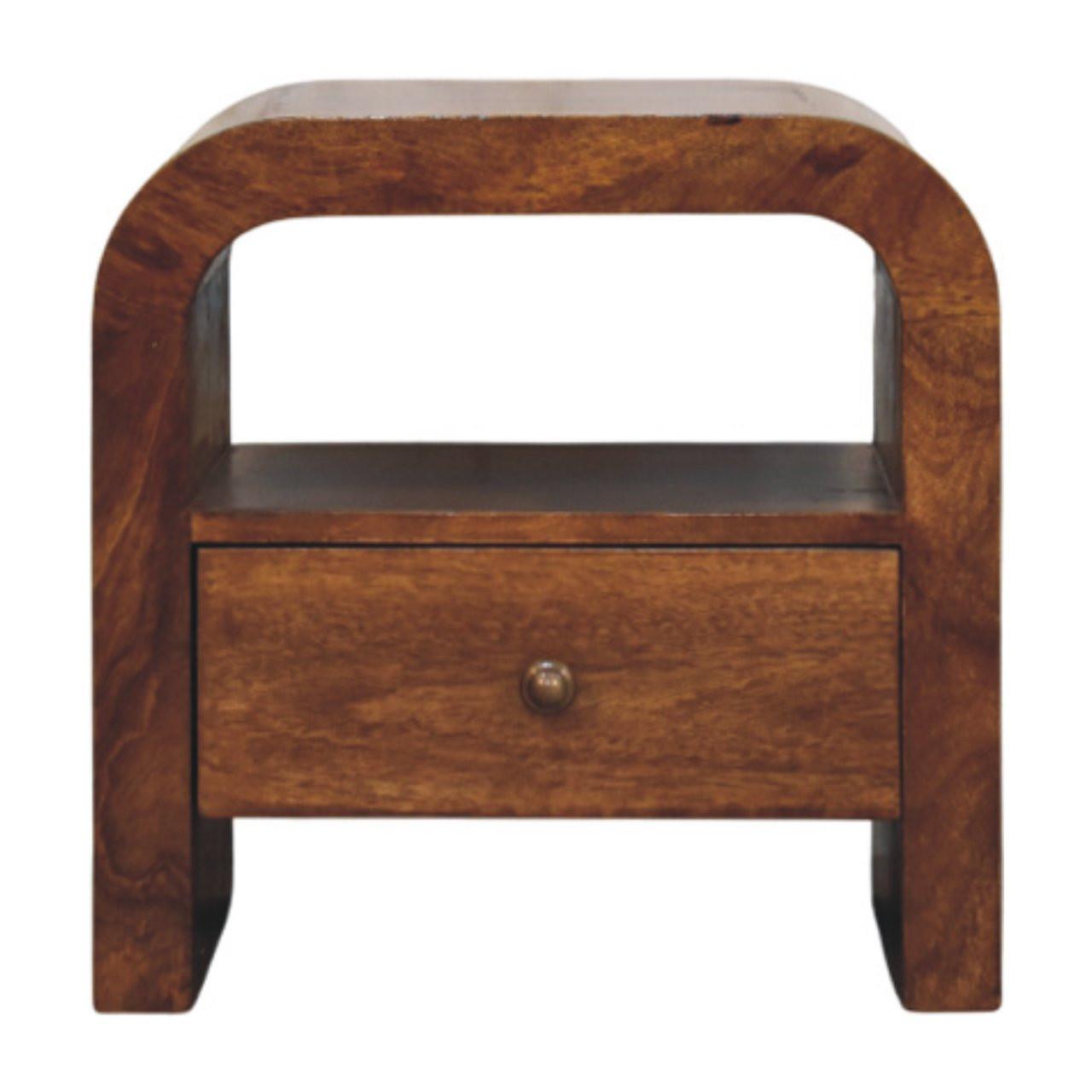 NACHTTISCH Massivholz Darcy Kastanienbraun, 1 Schublade und Offenes Regal, Dunkelbraun - Dunkelbraun/Messingfarben, Mangoholz/Holz (45/45/35cm) - Artisan Furniture