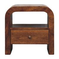 NACHTTISCH Massivholz Darcy Kastanienbraun, 1 Schublade und Offenes Regal, Dunkelbraun - Dunkelbraun/Messingfarben, Mangoholz/Holz (45/45/35cm) - Artisan Furniture