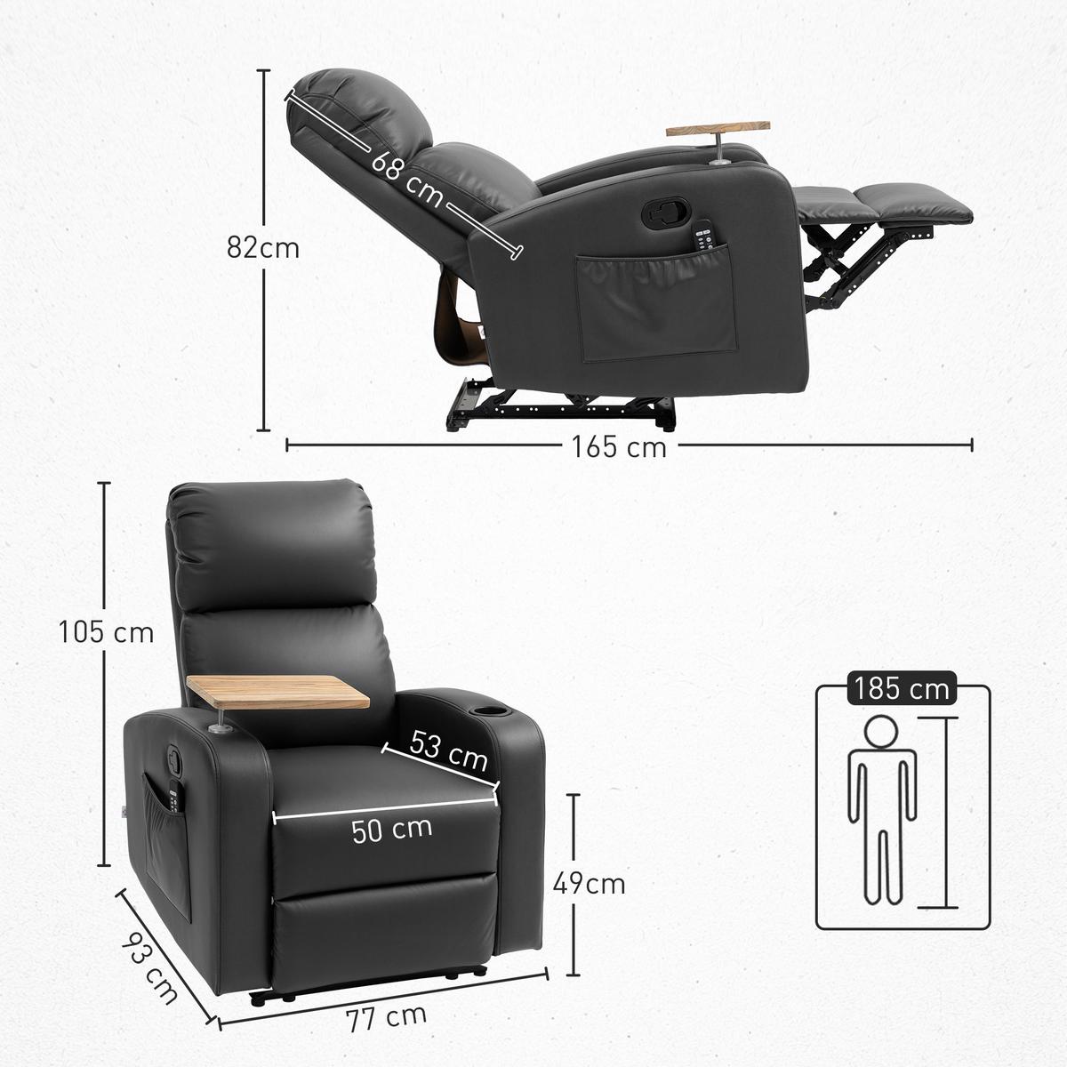 RELAXSESSEL Massagesessel Fernsehsessel mit Massagefunktion, Drehbarer Tisch - Schwarz, Metall (93/105/77cm) - HOMCOM