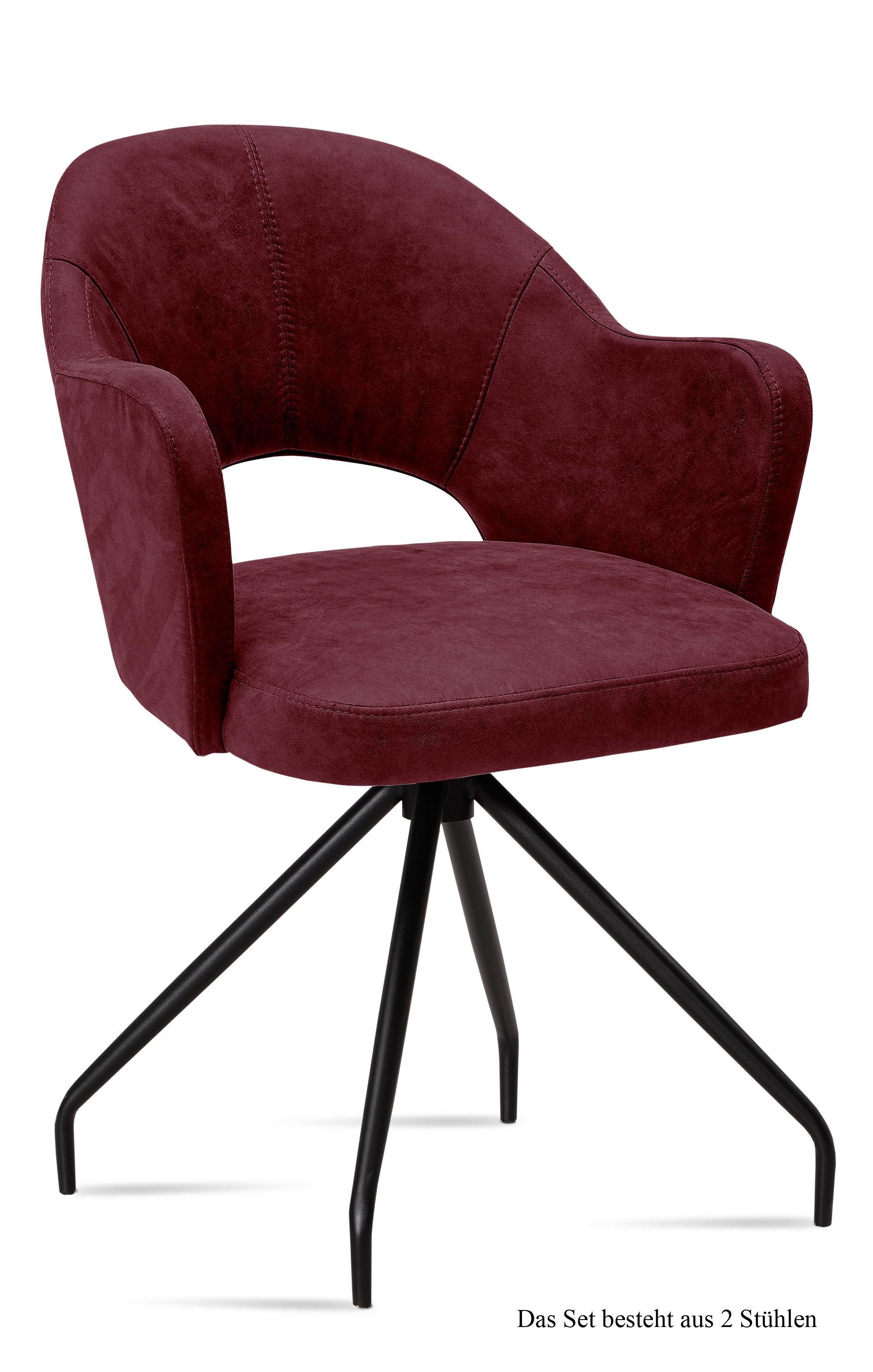 ARMLEHNSTUHL (2er-Set) Dikana 59x87x61 Schwarz/Marsala - Brombeere/Schwarz, Kunststoff (61/87/59cm) - 58aufmkessel