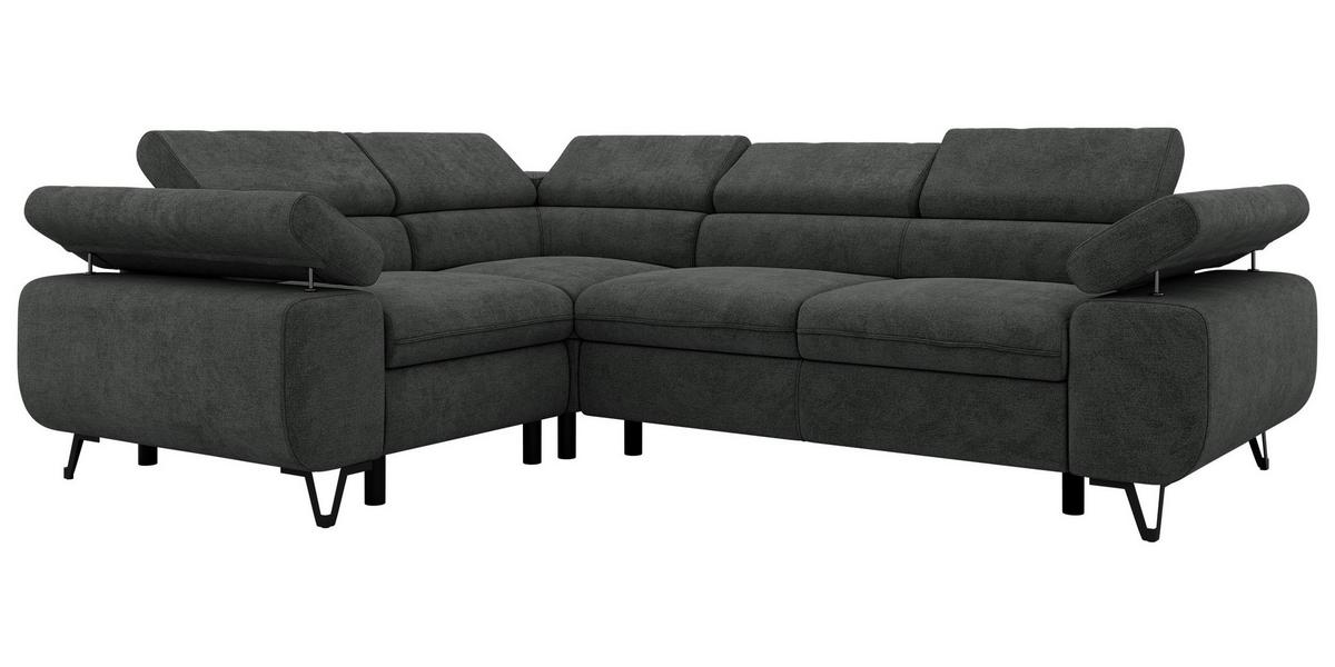 ECKSOFA ORSO L Dunkelgrau Stukture - Links Seite - Dunkelgrau/Schwarz, Textil/Metall (197/268cm) - MKS