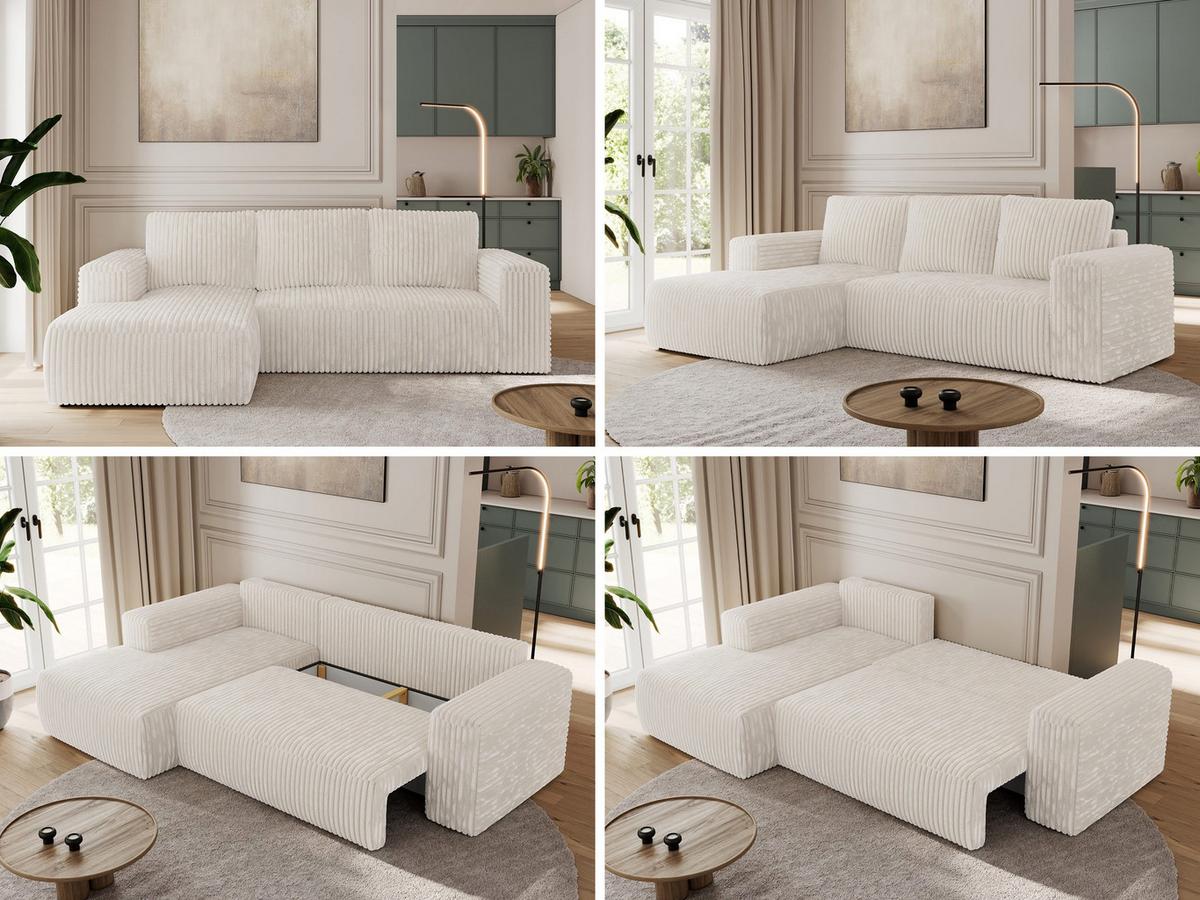 ECKSOFA TRENTINO L Beige Cord - Links - Beige/Schwarz, Kunststoff/Textil (266/164cm) - MKS