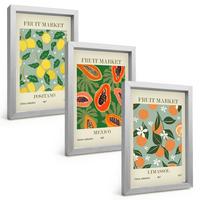 BILDER SET 3er Set - 20x30 cm Silberner Rahmen - Fruchtposter Zitronen Papayas - Silberfarben, Kunststoff (20/30cm) - TULUP