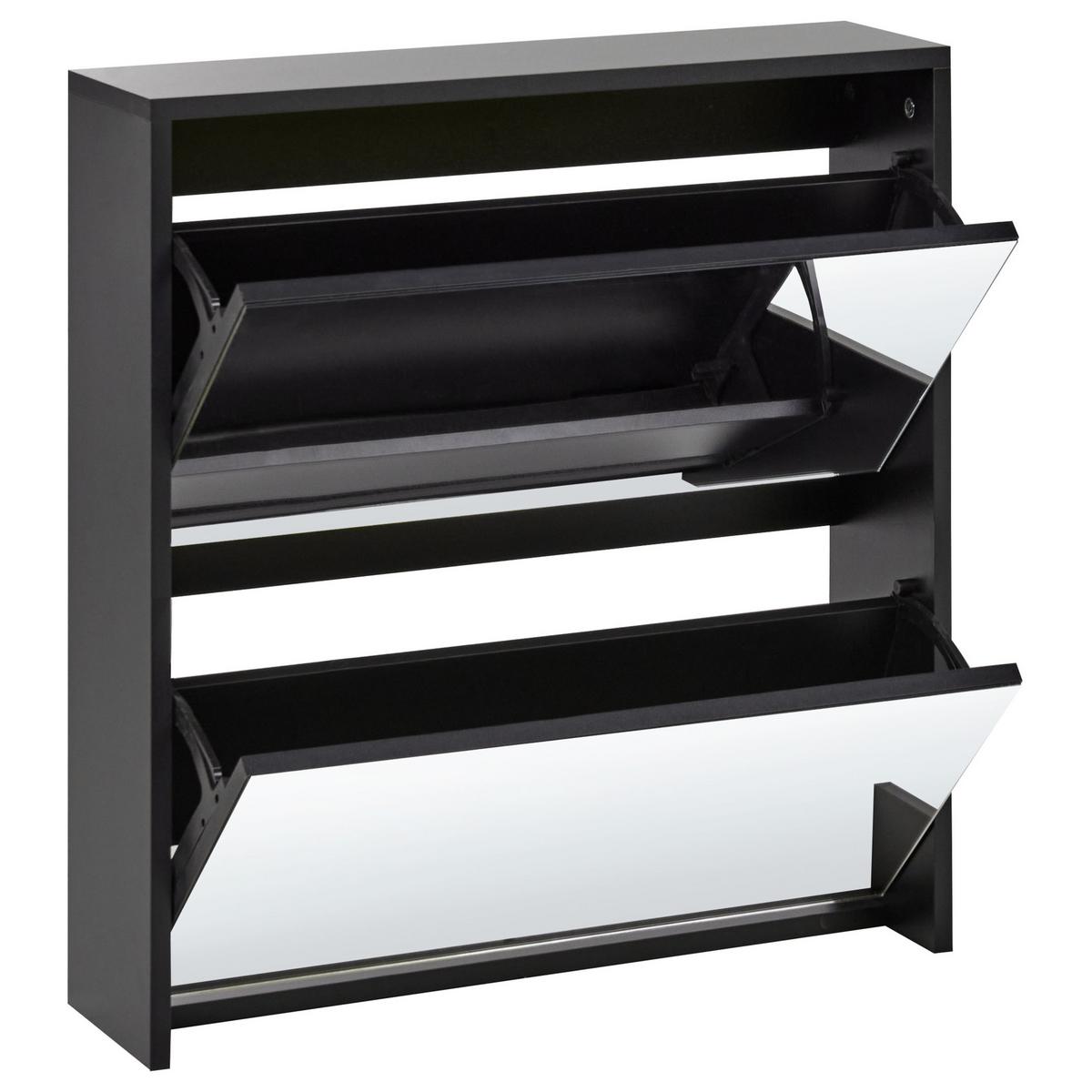 SCHUHSCHRANK mit Stauraum Schwarz Midfield - Silberfarben/Schwarz, Holzwerkstoff (63/67/17cm) - Beliani