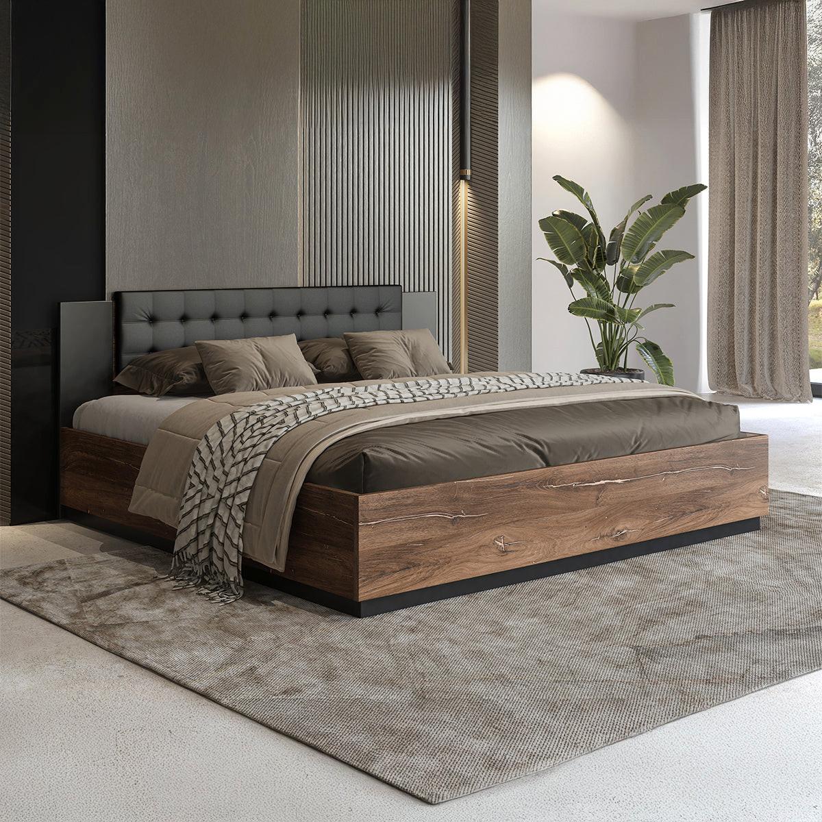 BOXBETT 180/200 Alec Dunkelholz und Schwarz - Schwarz, Holzwerkstoff (180/200cm) - Petits-meubles