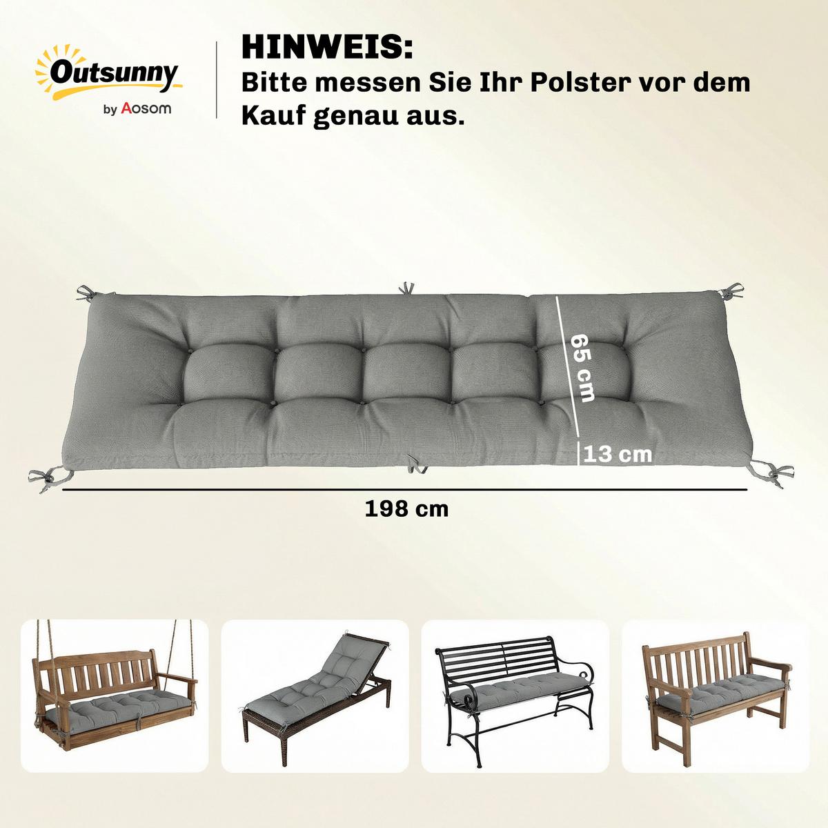 SITZKISSEN aus Polyester & PP-Baumwolle Hellgrau - Hellgrau, Textil (65/13/198cm) - Outsunny