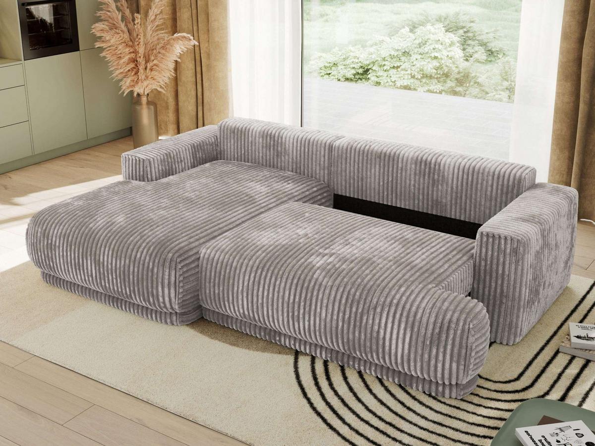 ECKSCHLAFSOFA RINA L Hellgrau Cord - links - Hellgrau/Schwarz, Kunststoff/Textil (267/170cm) - MKS