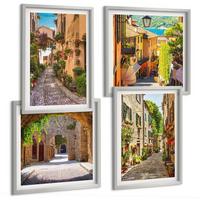 BILDER SET 4er Set - 50x50 cm & 40x60 cm Silberner Rahmen - Italienische Straßen, Blumen, Architektur - Silberfarben, Kunststoff (50/50cm) - TULUP