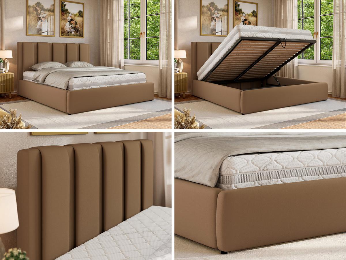 POLSTERBETT SAVINO CLASSIC 160/200 - Braun Kunstleder - Multipocket-Matratze - Braun, Textil (160/200cm) - MKS