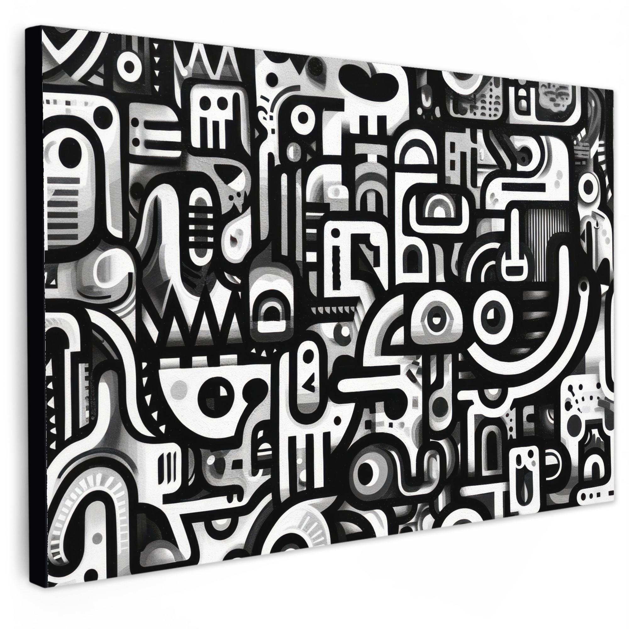 LEINWANDBILD Symbole - Abstrakt - Grafik - Schwarz Deko Schlafzimmer 30x20 cm - Schwarz, Textil (30/20cm) - MuchoWow