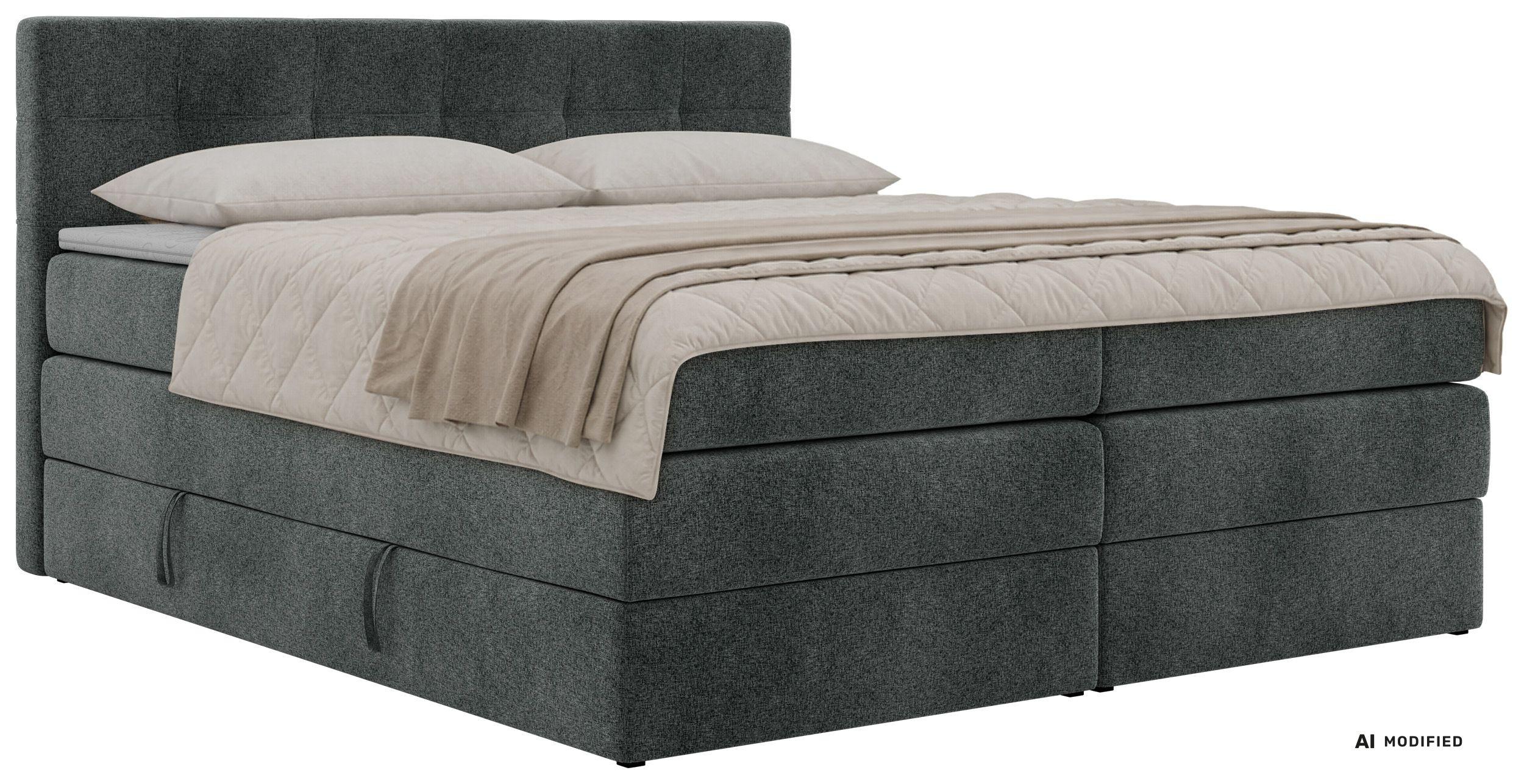 BOXSPRINGBETT SOLVEN KING 140/200 - Dunkelgrau Stukture - Topper Visco - H4 - Dunkelgrau/Schwarz, Kunststoff/Textil (140/200cm) - MKS