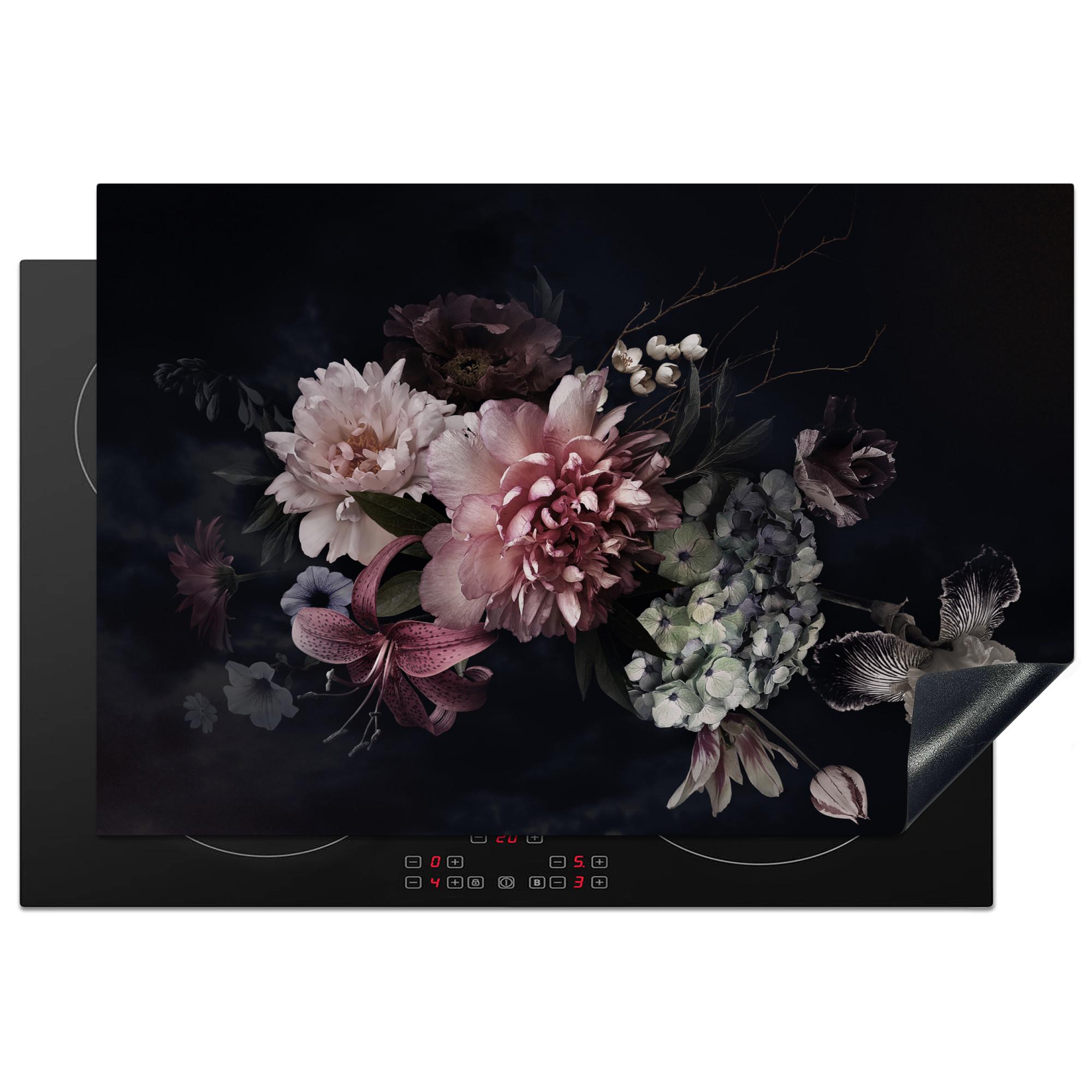 HERDABDECKPLATTE Blumen - Vintage - Pastell - Rosa - Weiß Ceranfeldabdeckung 78x52 cm - Altrosa, Kunststoff (78/52/0.2cm) - MuchoWow