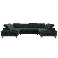WOHNLANDSCHAFT PABLO U Cord Dunkelgrün - Schwarz/Grün, Textil/Metall (346/76/208cm) - MKS