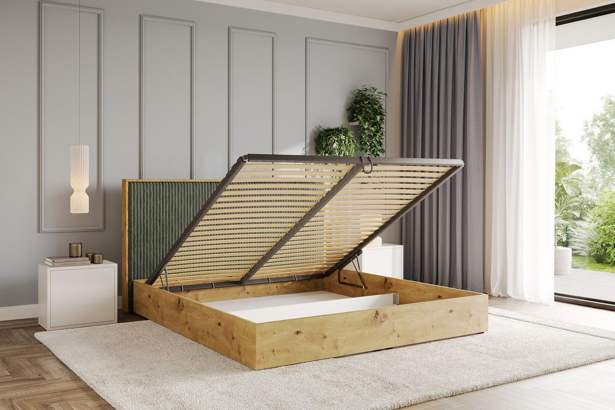 POLSTERBETT mit Bettkasten und Lattenrost, Boxbett mit Kopftei und Stauraum mit Matratze H3/H4 - ENZO10 120x200 Olivgrün - Olivgrün, Holzwerkstoff/Textil (120/200cm) - ALTDECOR