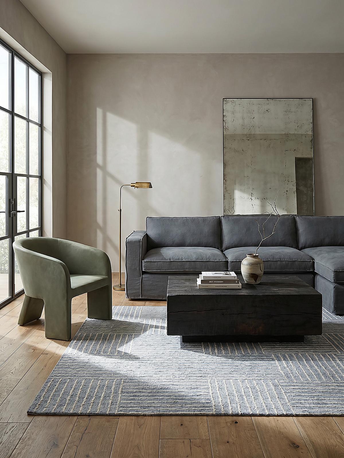 WOLLTEPPICH LEA, mit Schachbrettmuster, Blau, 200 x 290 cm - Blau, Textil (290/200cm) - KADIMA DESIGN