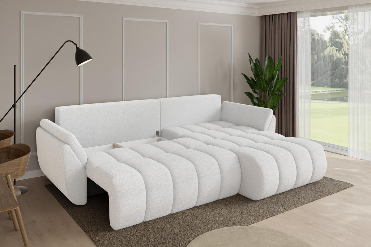 ECKSOFA mit Schlaffunktion Ottomane Rechts TOKO-L-v1 277x194x86 Weiß Bouclé - Schwarz/Weiß, Holzwerkstoff/Kunststoff (277/194cm) - ALTDECOR