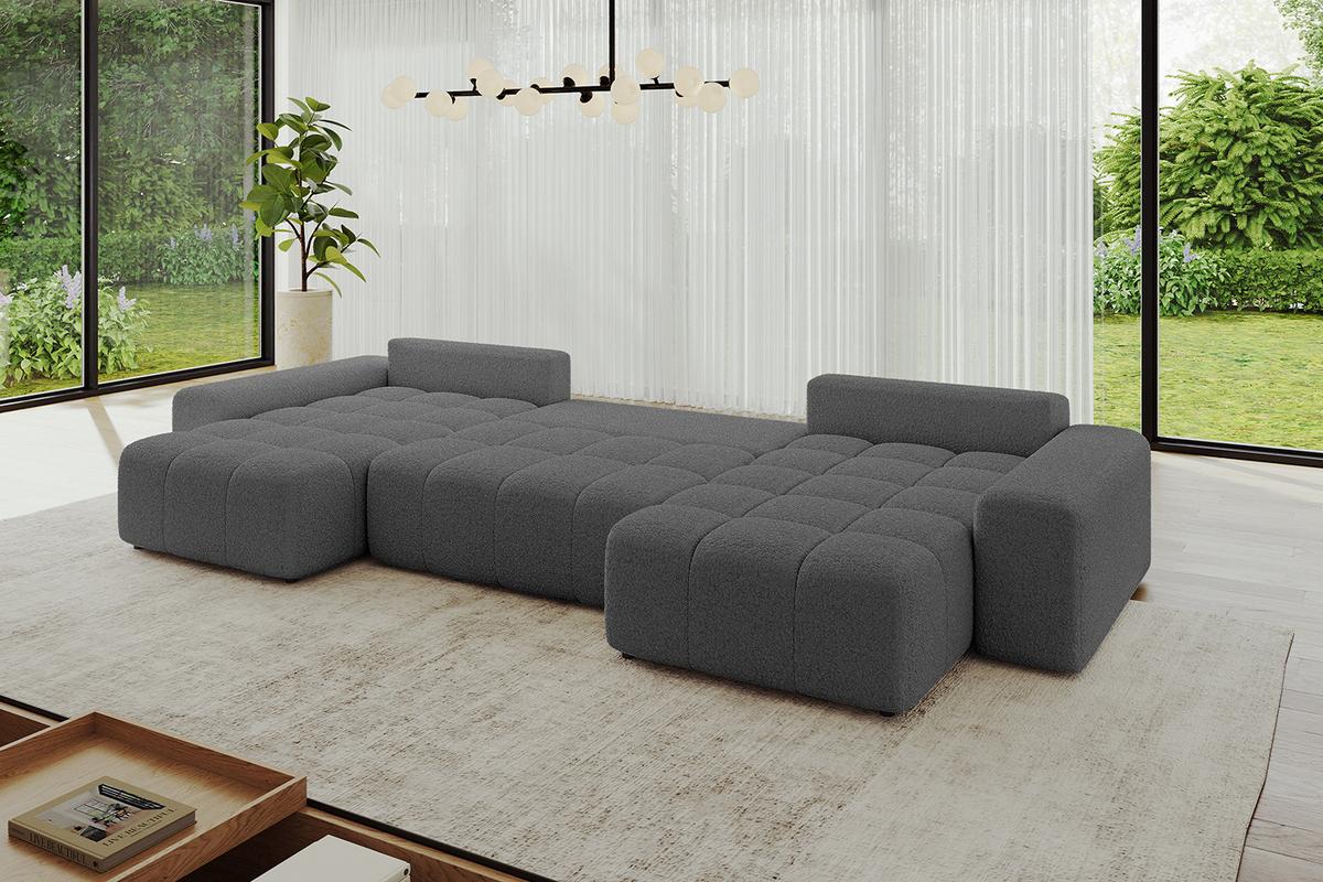 WOHNLANDSCHAFT ENIL-U 401x189x68 Grau Bouclé - Grau, Holzwerkstoff/Kunststoff (401/68/189cm) - ALTDECOR