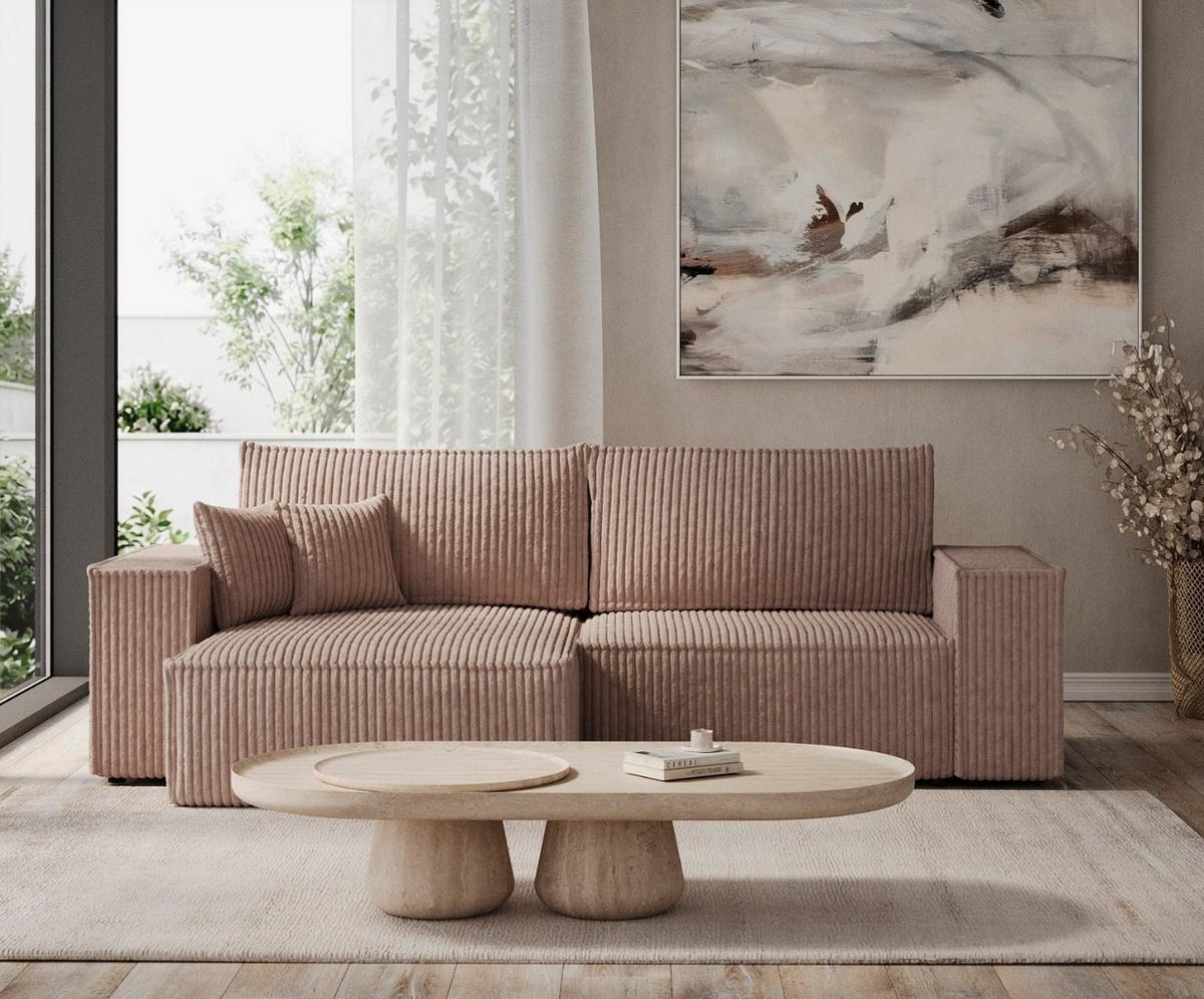 ECKSOFA CAVO mit Schlaffunktion Beige im Tilia Stoff - Beige/Schwarz, Holz/Holzwerkstoff (255/148cm) - AltaBeds