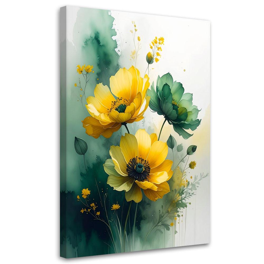WANDBILD, Gelb grüne botanische Blumen - Gelb, Textil (60/90cm) - Feeby