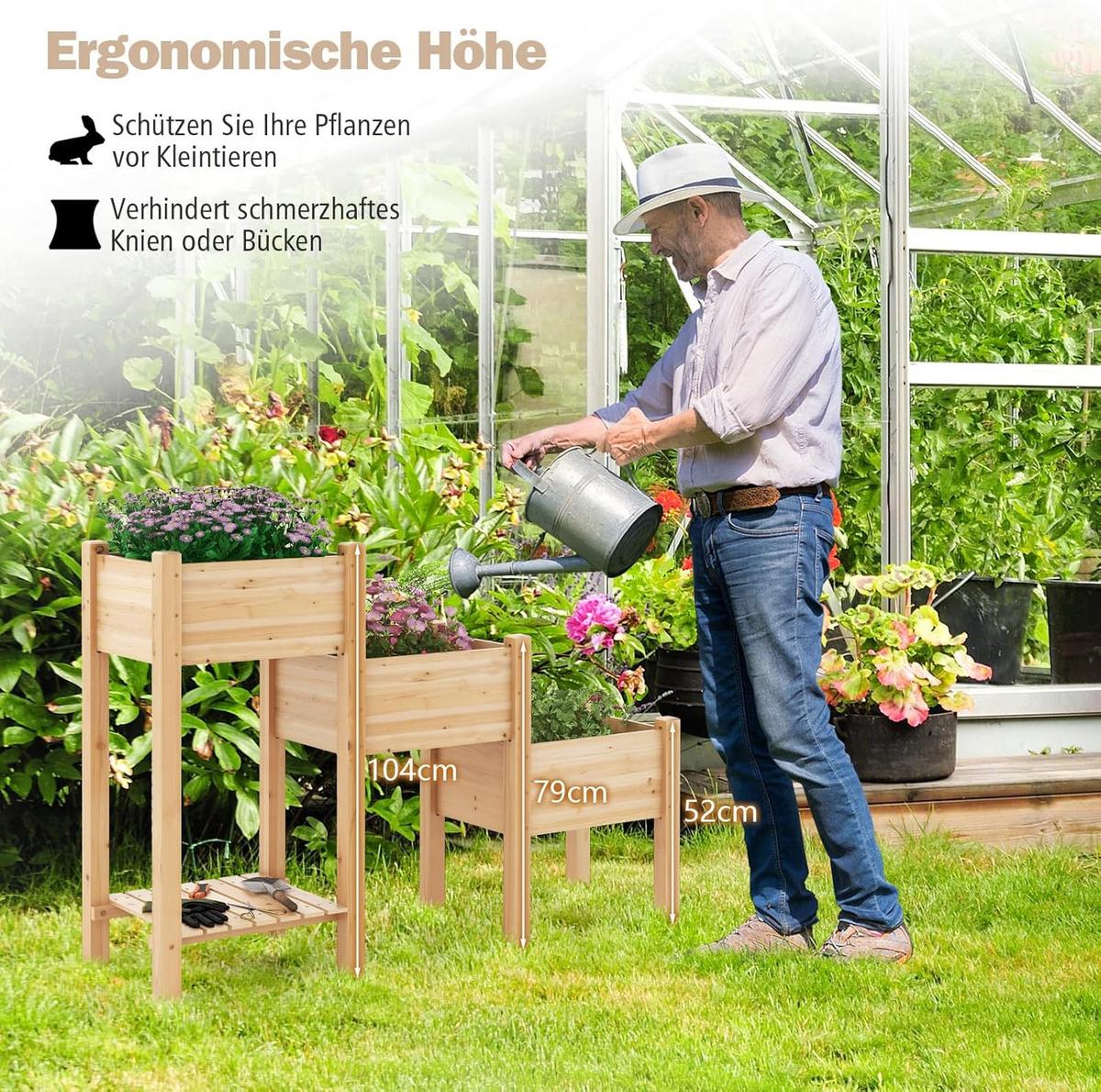 HOCHBEET Holz - Apfelbaumfarben, Holz (161/104/43cm) - COSTWAY
