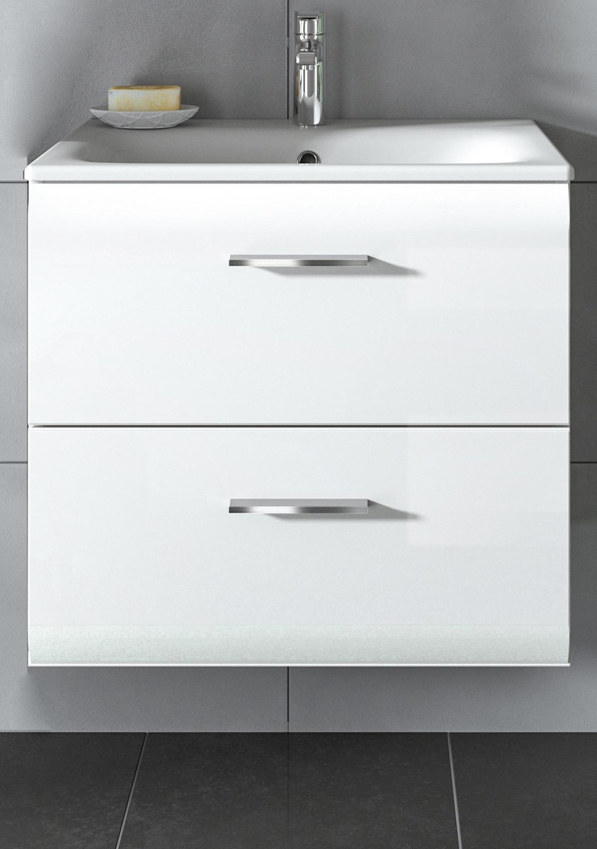 WASCHBECKENUNTERSCHRANK inklusive Waschbecken weiß Hochglanz, Waschtisch hängend - Weiß Hochglanz, Keramik/Holzwerkstoff (60/55/46cm) - Inn.Furn