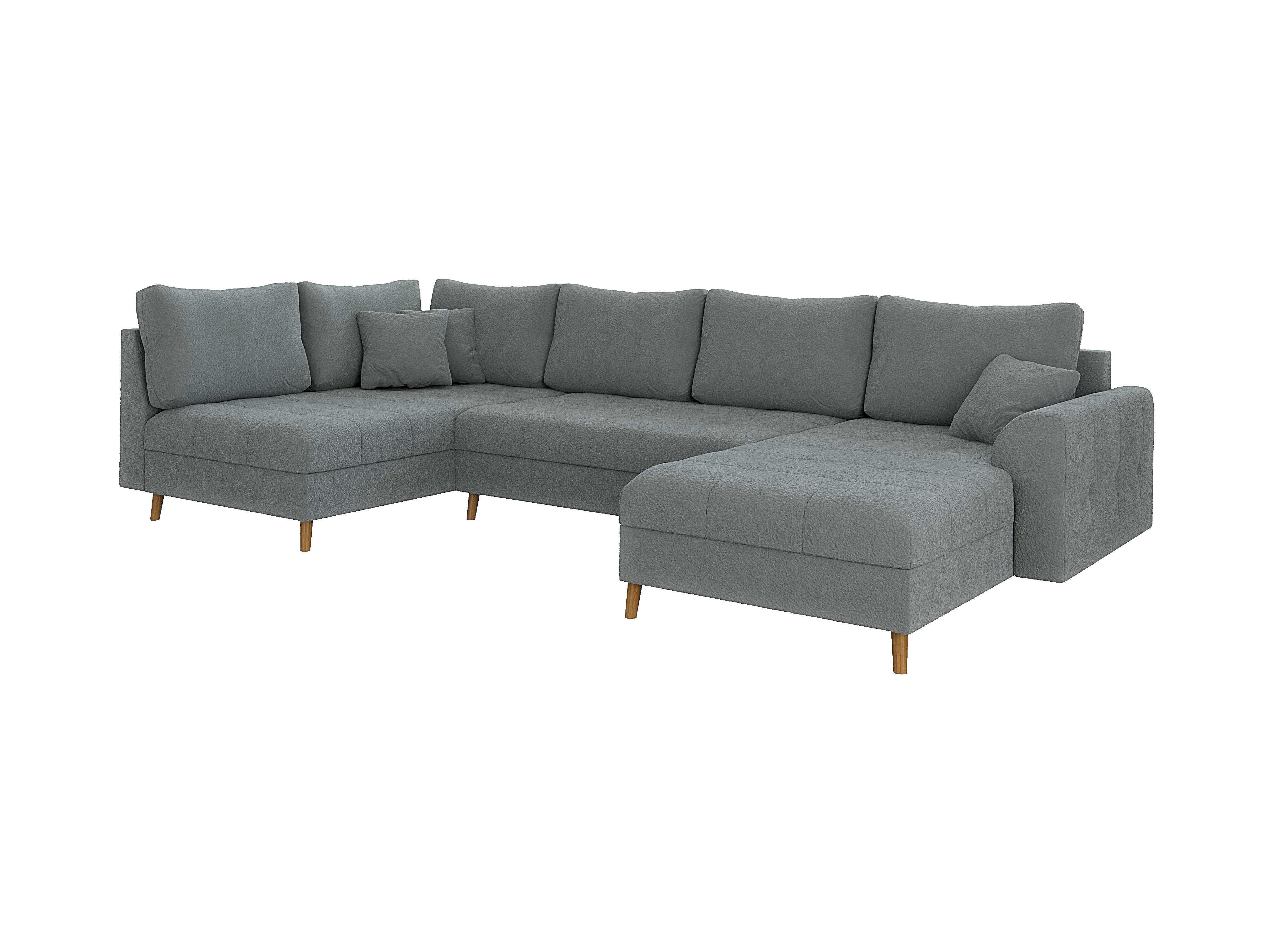 WOHNLANDSCHAFT Henrik Grau Boucle - Ottomane rechts - Dunkelgrau/Braun, Holz/Textil (310/81/161cm) - S-Style