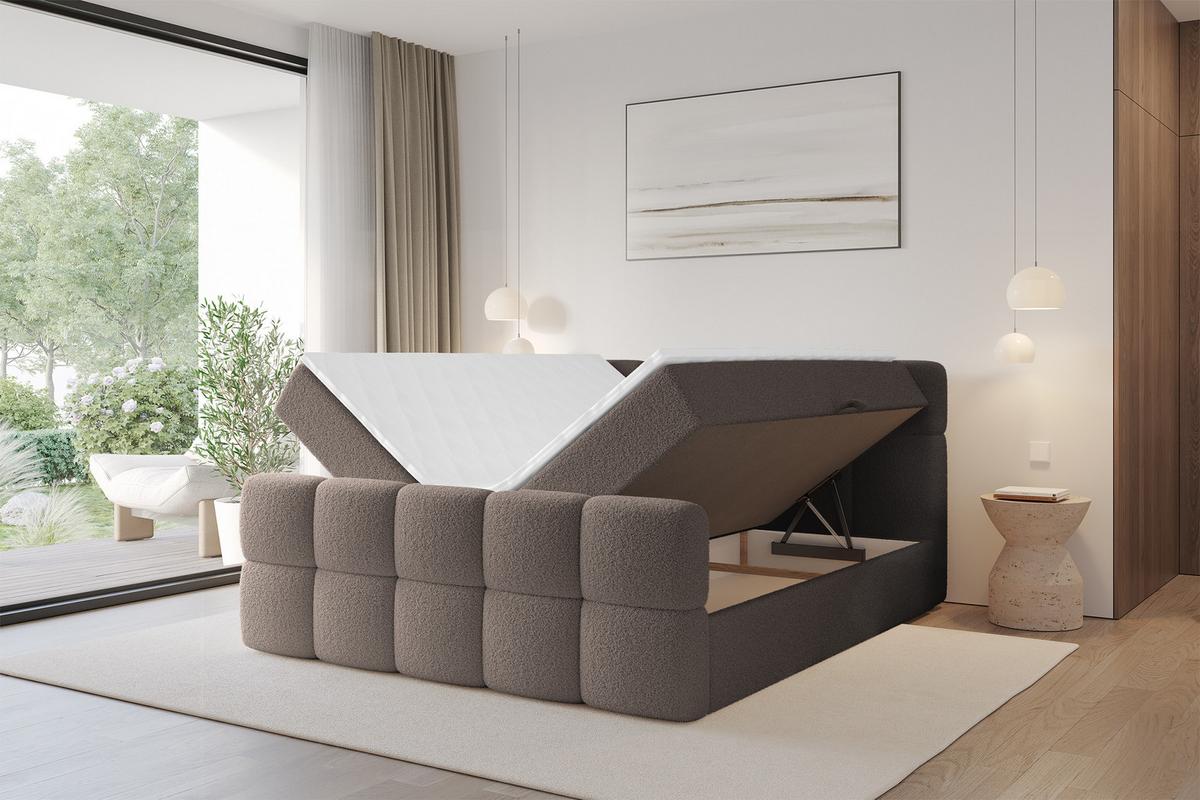 BOXBETT mit Matratze H4 - FAMA-Z - 120x200 cm Braun Quelle - Braun, Holzwerkstoff - ALTDECOR