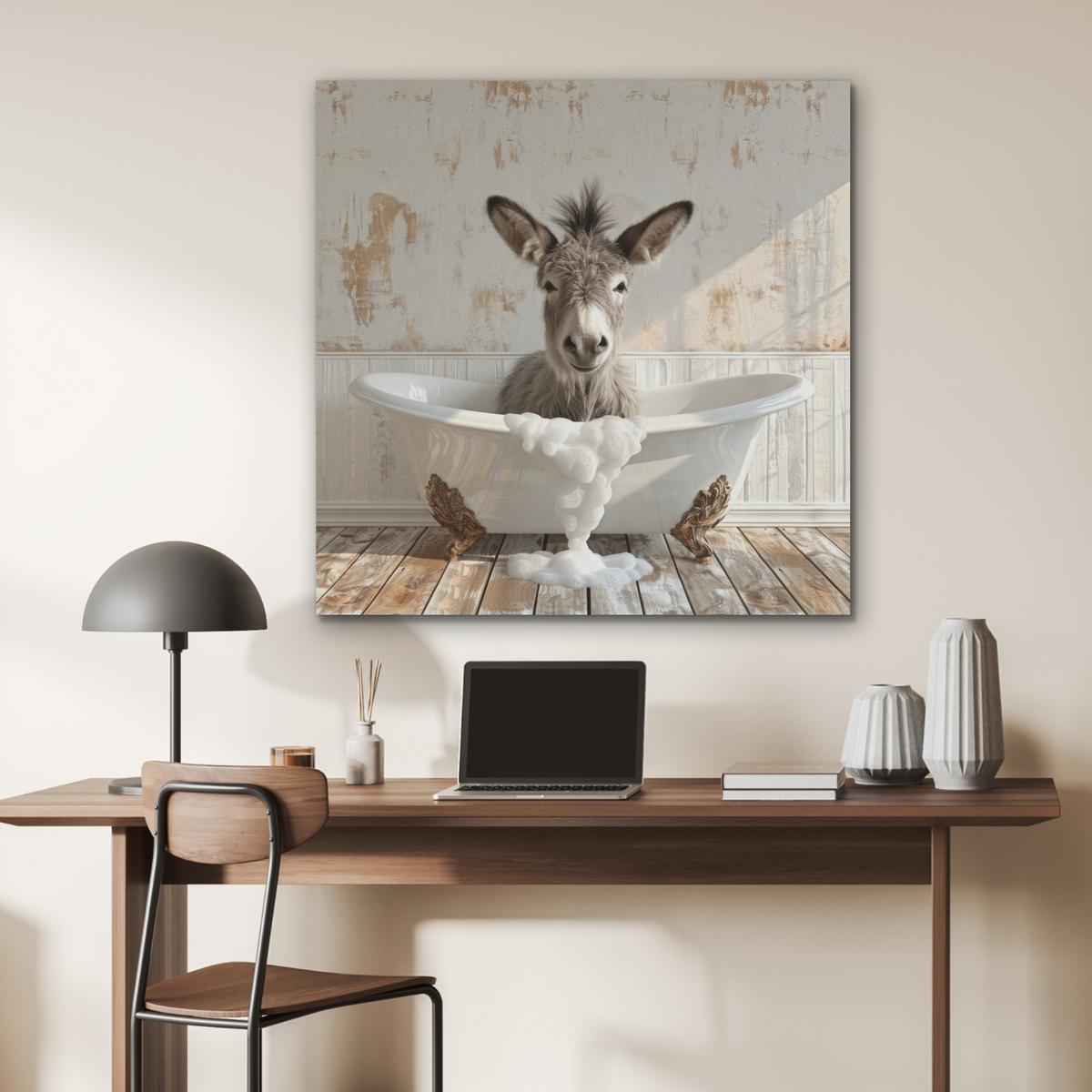 AKUSTIKBILD Esel - Tiere - Badewanne - Schaumstoff Akustikpaneele 90x90 cm - Weiß, Kunststoff (90/90/0.9cm) - MuchoWow