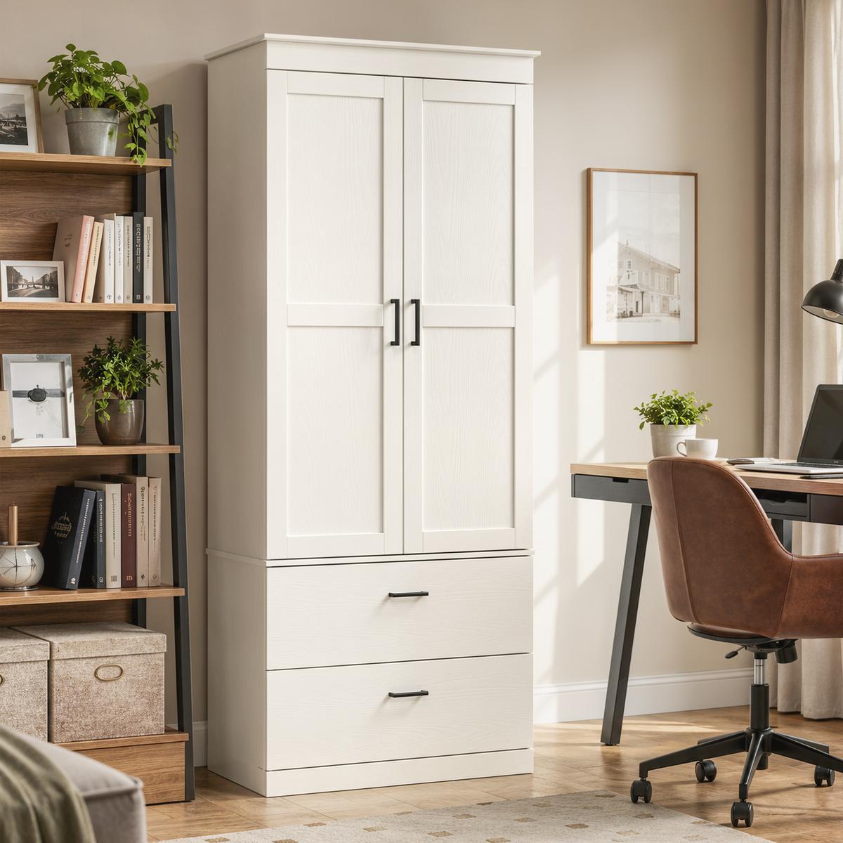 KÜCHENSCHRANK Spanplatte Cremeweiß - Creme/Schwarz, Holzwerkstoff/Kunststoff (39/178/75cm) - HOMCOM