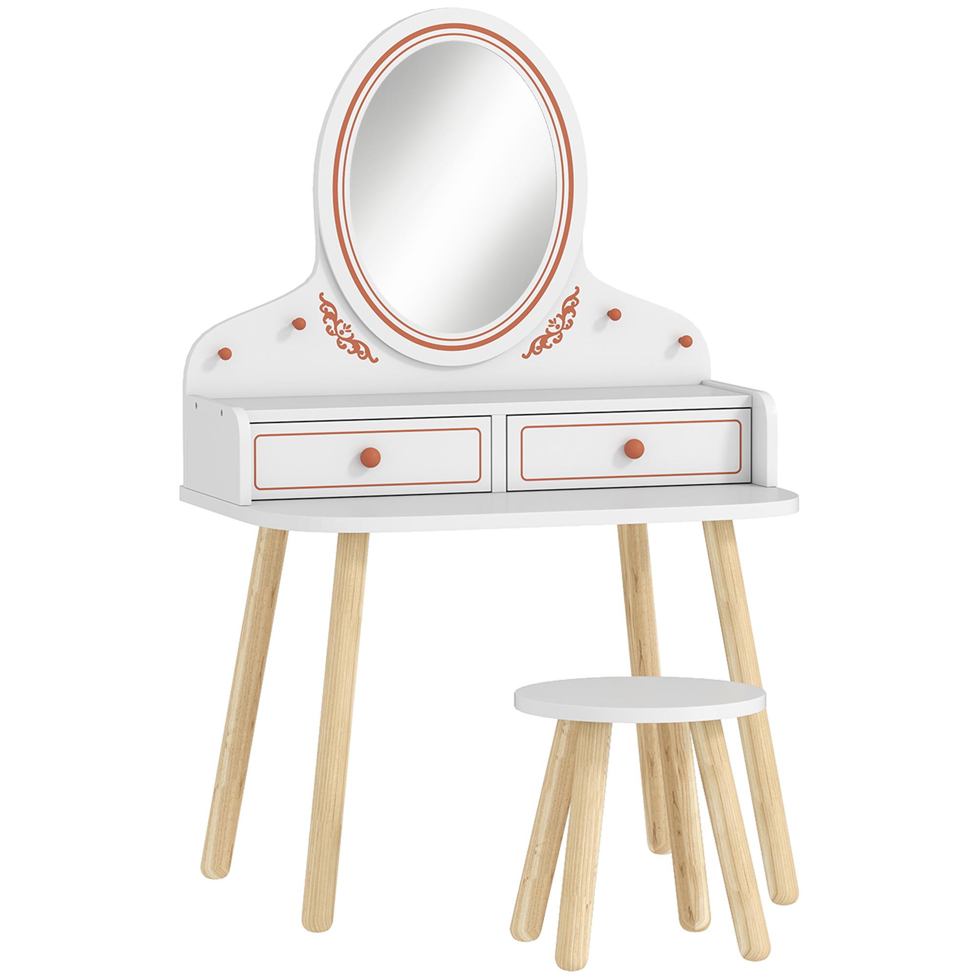 SCHMINKTISCH-KINDER MDF Kiefernholz Weiß - Weiß/Kieferfarben, Holzwerkstoff (38/87.8/56cm) - AIYAPLAY